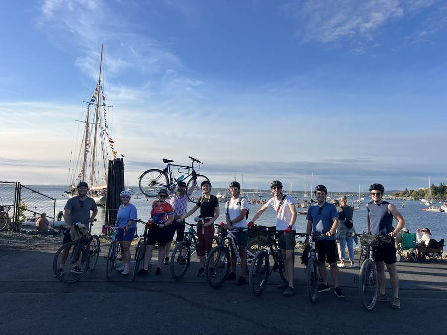Group ride crew lined up at the Bellingham waterfront